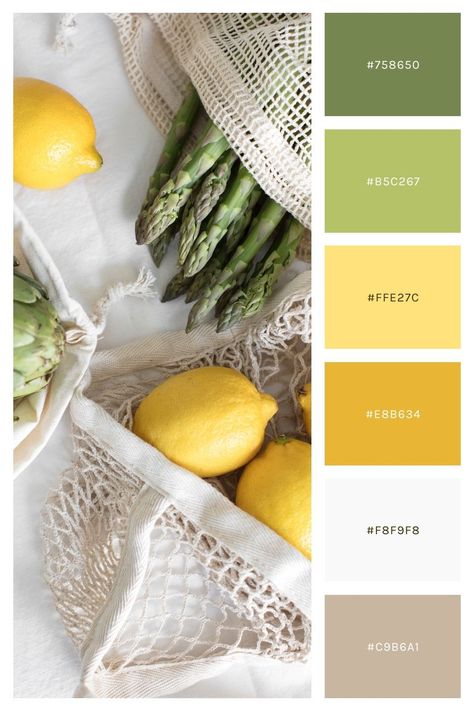 A Spring color palette is perfect for a creative brand that is clear, simple, optimistic, lively, and friendly. The colors of Spring inspire these color palettes, everything from vibrant blooming florals to light linens and pastels. Check out the 15 Spring color palettes to use for your brand and website. Pastel Yellow Color Scheme, Farm Color Pallete, Pastel Yellow Color Combination, Spring Decor Color Palette, Fresh Food Color Palette, Spring Color Palette Home Decor, Healthy Colour Palette, Sun Rise Color Palette, Color Palettes For Websites