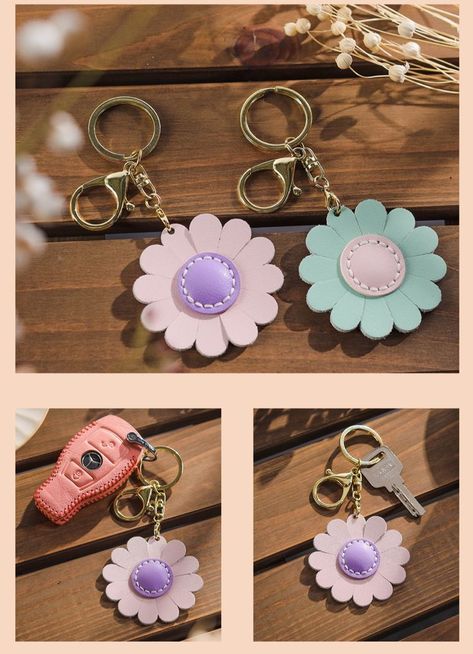 Leather Keychain Diy, Daisy Keychain, Leather Handbag Patterns, Diy Leather Projects, Keychain Leather, Leather Bag Pattern, Macrame Wall Hanging Diy, Diy Leather Bag, Kids' Bag