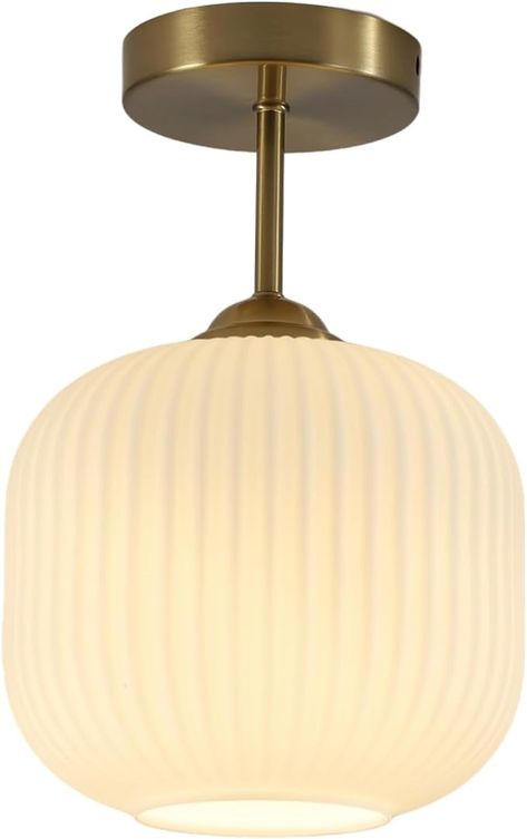 Flyrose Gold Semi Flush Mount Ceiling Light Milk Glass Flush Mount Ceiling Light Vintage White Ribbed Glass Ceiling Light Small Hallway Ceiling Light Fixtures Brass Globe Ceiling Light - Amazon.com Modern Farmhouse Hallway, Hallway Ceiling Light Fixtures, Hallway Ceiling Lights, Farmhouse Hallway, Entryway Laundry, Hallway Ceiling, Globe Ceiling Light, Gold Ceiling Light, Brass Light Fixture