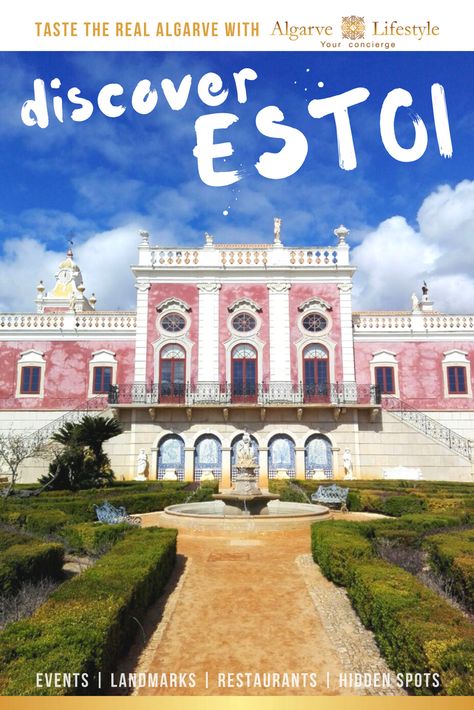 Things to do and places to visit in Estoi, Portugal (Algarve). Here you will find photos of Estoi old town, Estoi pousada, Estoi palace, hotels, restaurants, things to do, events, properties and much more. Travel with us, your luxury concierge in the Algarve! Estoi Portugal, Golf Camp, Luxury Concierge, Best Beaches To Visit, Portugal Algarve, Hot Summer Nights, Algarve Portugal, Natural Pool, Portugal Travel