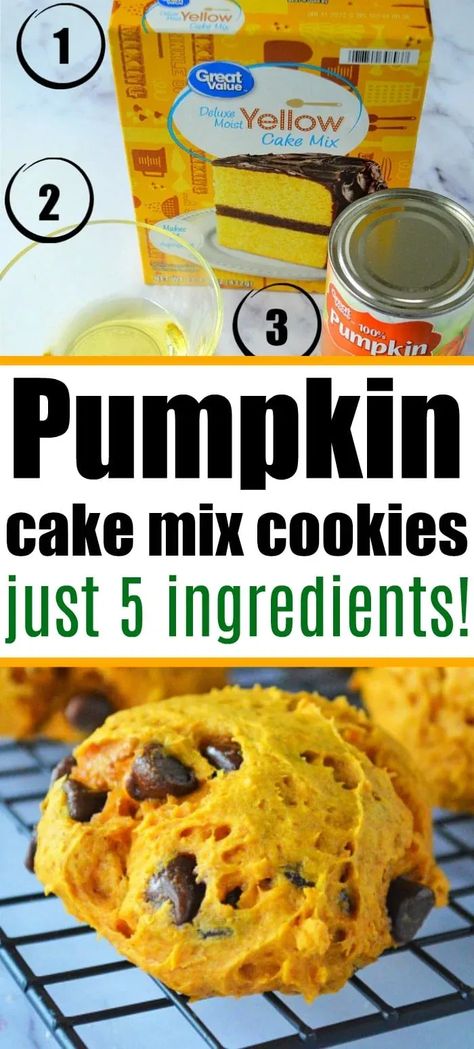 Pumpkin Cookies With Cake Mix, Best Pumpkin Cookies, Cookies With Cake Mix, Pumpkin Cake Mix Cookies, Cake Mix Pumpkin, Pumpkin Cookies Recipe, Pumpkin Cake Mix, Yellow Cake Mix Recipes, Pumpkin Cookies Easy