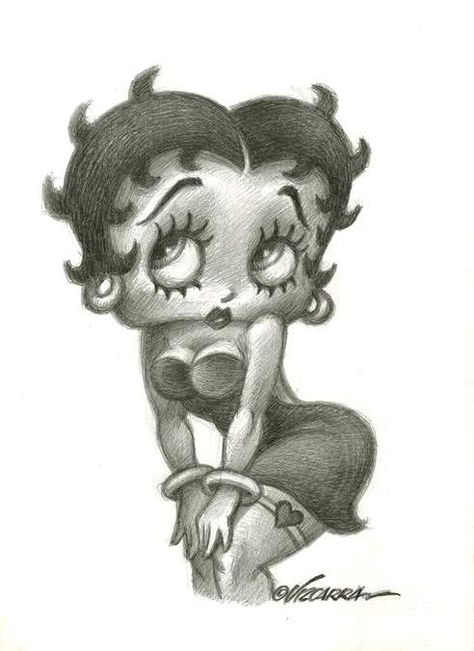 Betty Boop Art Style, Chicano Drawings Betty Boop, Betty Boop Drawing Chicano, Betty Boop Drawing Pencil, Oldies Sketches, Betty Boop Sketch, 2000s Cartoon Art Style, Oldie Drawings, 90s Drawings