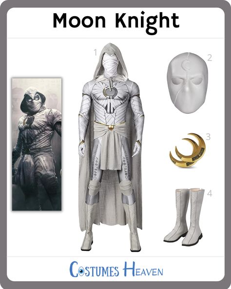 Create your own Moon Knight costume with a gothic touch for your next cosplay event. #moonknightcostume#moonknight#costumesheaven#costumeguide#cosplayguide#costume#cosplay Moon Knight Cosplay, Moon Knight Costume, Marc Spector, Cia Agent, Knight Costume, Cape Pattern, Multiple Personality, Goth Aesthetic, Moon Knight