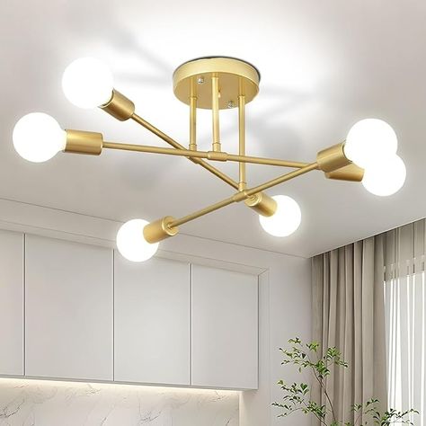 SPOLI Ceiling Light Modern Flush Mount LED Ceiling Light Fixture 6-Light Gold Chandeliers Ceiling Lamp for Living Room Dining Room Bedroom Kitchen Hallway Porch Attic Corridor Staircase - Amazon.com Minimalist Ceiling Light, Dining Room Ceiling, Lamp For Bedroom, Sputnik Chandelier, Chandelier Style, Modern Light Fixtures, Ceiling Chandelier, Ceiling Decor, Led Pendant Lights