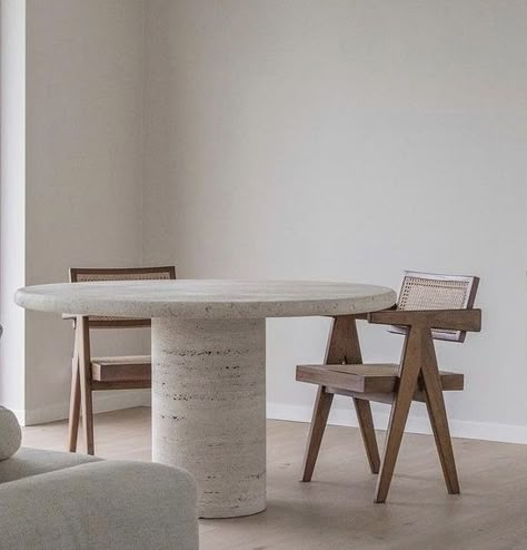 Inspiration Dining Room, Scandinavian Dining Chair, Cane Armchair, White Ash Wood, Travertine Table, Dining Chair With Arms, Table Dining Room, Mid Century Modern Scandinavian, Apartment Dining