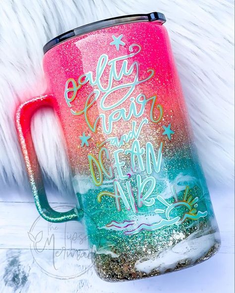 Beach Glitter Tumbler, Custom Glitter Tumblers, Cruise Tumbler Ideas, Summer Tumbler Cups, Beach Tumbler Cups, Beach Tumblers, Sunset Tumbler, Tumbler Inspiration, Neon Sunset