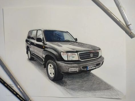 Toyota Land cruiser drawn by me with alcohol markers and polychromos colored pencils Land Cruiser Drawing, Toyota Land Cruiser 100, Toyota Land Cruiser Prado, Alcohol Markers, Toyota Land Cruiser, Land Cruiser, Drawing Ideas, Colored Pencils, Markers