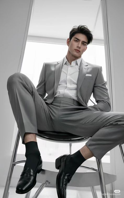 Sitting Pose Reference, Suit Drawing, Asian Men Hairstyle, Classy Suits, Handsome Asian Men, Hot Asian Men, Sitting Poses, Cute Asian Guys, Poses References