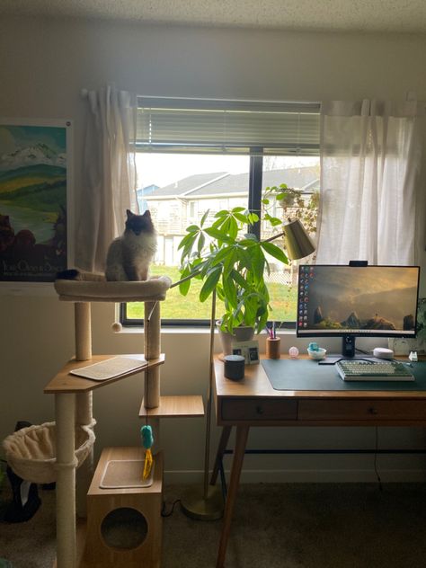 Nature Desk Aesthetic, Nature Theme Pc Setup, Brown And Green Pc Setup, Botanical Pc Setup, Plant Pc Setup Aesthetic, Gaming Pc Set, Green Pc, Green Desk, Desk Set