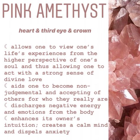 pink amethyst meaning Pink Amethyst Crystal Meaning, Pink Amethyst Meaning, Amethyst Meaning, Crystals Pink, Crystal Healing Chart, Crystal Room, Earth Gift, Merritt Island, Crystal Healer