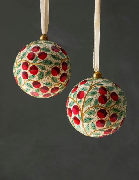 Paper Mache Ornaments, Lulu And Georgia, Painted Ornaments, Pillow Collection, Classic Holiday, Painted Paper, Holiday Home Decor, Velvet Pillows, Vintage Pillows