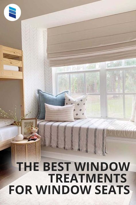 Whether your home already has a window seat, or you're thinking of adding one, you might wonder what window coverings will work best. #windowseat #homedecor #interiordesign #decorideas #windowtreatments Roman Blinds Bedroom, Roman Shades Living Room, Large Window Treatments, Blinds For Large Windows, Blinds Bedroom, Raw Wood Furniture, Linen Roman Shades, Window Seat Design, Bedroom Blinds