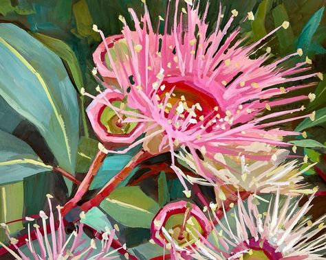 Vicki McGrath on Instagram: ““Pink Gum Blossoms ”- I found this beautiful image on @pixabay and was drawn to those gorgeous pinks and greens! Australia has the most…” Paintings Gouache, Gum Blossom, Blossom Painting, Australian Flowers, Abstract Flower Art, Blossoms Art, Print Flower, Personal Portfolio, Flower Lover