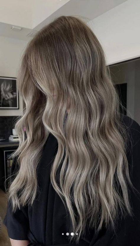 Ash Icy Blonde Balayage, Cool Brown Hair With Babylights, Neutral Blonde Hair Dark Roots, Ashy Blonde Dimensional Hair, Blended Ashy Blonde, Brunette Ash Blonde Highlights, Ashy Dark Blonde Hair With Highlights, Ashy Brunette Hair Balayage, Cool Brunette With Highlights