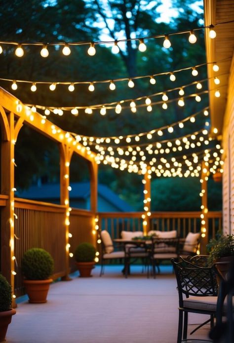 20+ Stunning Hanging Patio Light Ideas To Brighten Your Outdoor Space Backyard Hanging Lights, Backyard String Lights Ideas, Garden Lights Ideas Outdoor, Patio Light Ideas, Cage String Lights, Paper Lantern String Lights, Hanging Patio Lights, Backyard String Lights, Edison Bulb String Lights