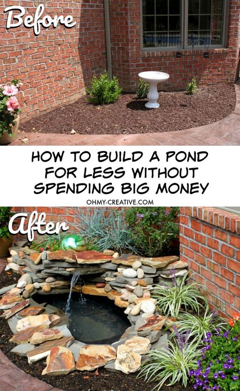 Front Yard Pond Ideas Water Features, Pond By House, Diy Pond With Waterfall, Waterfalls Backyard Diy, Build A Pond, Small Backyard Ponds, Diy Ponds Backyard, Beautiful Pond, Taman Air