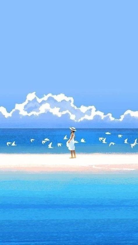 Beach Illustration, Soyut Sanat Tabloları, 수채화 그림, Summer Art, Beach Art, الرسومات اللطيفة, Scenery Wallpaper, Anime Scenery, Busan