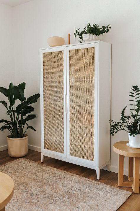 Cane Cupboard, Rattan Cabinet Doors, Rattan Diy, Rattan Cabinet, Diy Cabinet, Cane Webbing, Rattan Cane, Ikea Furniture Hacks, Woven Furniture