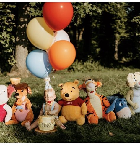 Winnie The Pooh Birthday Party, Pooh Birthday Party, Lila Party, Baby First Birthday Themes, Boys First Birthday Party Ideas, Pooh Birthday, Baby Birthday Decorations, 1st Birthday Photoshoot, Bear Birthday Party