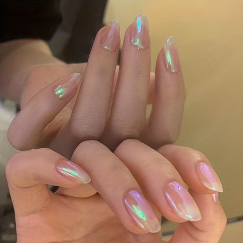 Chorme Nails, Pearl Chrome Nail, Mermaid Chrome, Iridescent Fairy, Pearl Chrome, Chrome Nail Polish, Nail Glitter Powder, Aurora Nails, Chrome Nail Art