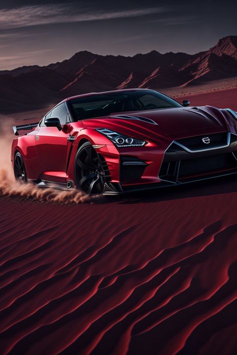 Witness the breathtaking power of the Nissan GTR R35 as it blazes a trail through the vast desert landscape. The vibrant red glossy color highlights its sleekness, while the photorealistic rendering captures every high detail. Buckle up and experience the adrenaline rush in stunning 4K resolution. #nissangtr #midjourney #midjourneyai #aiart #aiartwork Red Gtr R35, Red Nissan Gtr, Nissan Gtr 35, Gtr 35, Photorealistic Rendering, Nissan Gtr R35, Color Highlights, Gtr R35, Shri Ram Photo