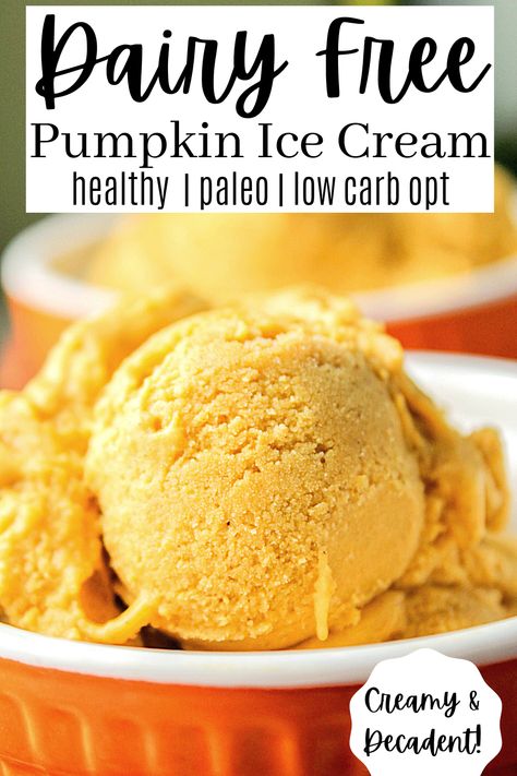 Creamy, delicious, and free of refined sugars, this pumpkin ice cream is a delcious Thanksgiving and fall treat! #paleopumpkinicecream #pumpkinicecream Pumpkin Banana Ice Cream, Dairy Free Pumpkin Ice Cream, Paleo Pumpkin Ice Cream, Pumpkin Nice Cream, Vegan Pumpkin Ice Cream, Use Ripe Bananas, Pumpkin Spice Ice Cream, Paleo Ice Cream, Nice Cream Recipe