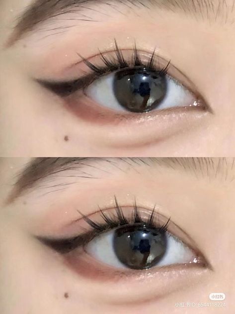 Cat Eye Douyin Makeup, Cat Face Type Makeup, Bear Eyeliner, Make Up Cat Eye, Manhua Lashes, Makeup Placement, Black Cat Makeup, Cat Makeup Tutorial, Cat Type