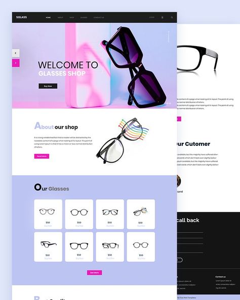 Eyeglasses Shop Website Template Free Sunglasses Website Design, Selling Website Templates, Eyewear Website, Website Slider, Unique Website Design, Ecommerce Website Template, Shop Website, Eye Lens, Ui Design Website