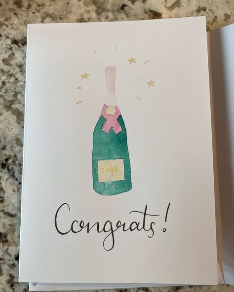 Watercolor Cards Congratulations, Congrats Watercolor Card, Graduation Card Watercolor, Watercolor Graduation Cards, Congratulations Cards Diy, Congratulations Watercolor, Watercolor Graduation, Homemade Watercolors, Card Painting