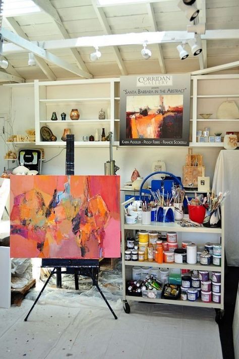 Painter Studio Workspaces, Art Studio Design Workspaces, Painter Studio, Art Studio Storage, Painters Studio, Studio At Home, Home Art Studio, Track Lights, Open Ceiling