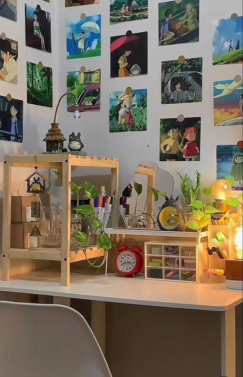 Room Storage Aesthetic, Ghiblicore Aesthetic Room, Ghibli Core Room, Ghibli Inspired Room, Ghibli Room Aesthetic, Anime Style Room, Ghibli Postcard, Ghibli Aesthetic Room, Studio Ghibli Room Decor