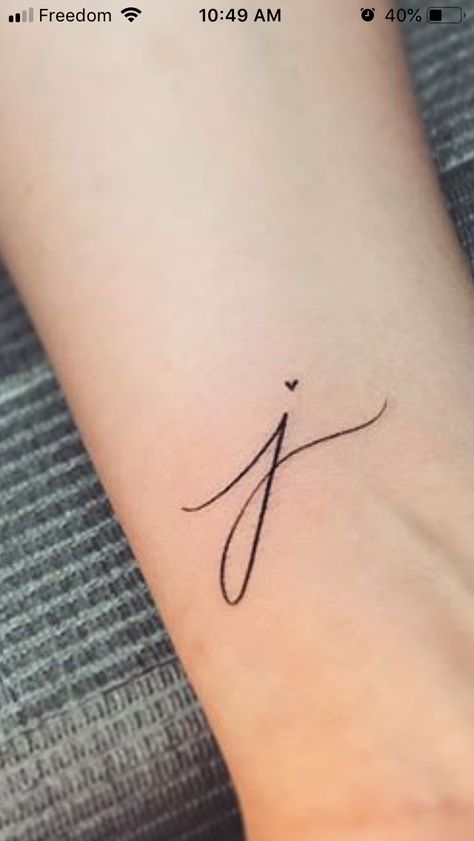 J And E Tattoo, J Tattoos Letter, J On Finger Tattoo, Jjj Tattoo, J Fine Line Tattoo, Lowercase J Tattoo, Dainty J Tattoo, The Letter J Design, J Tattoo Letter Heart