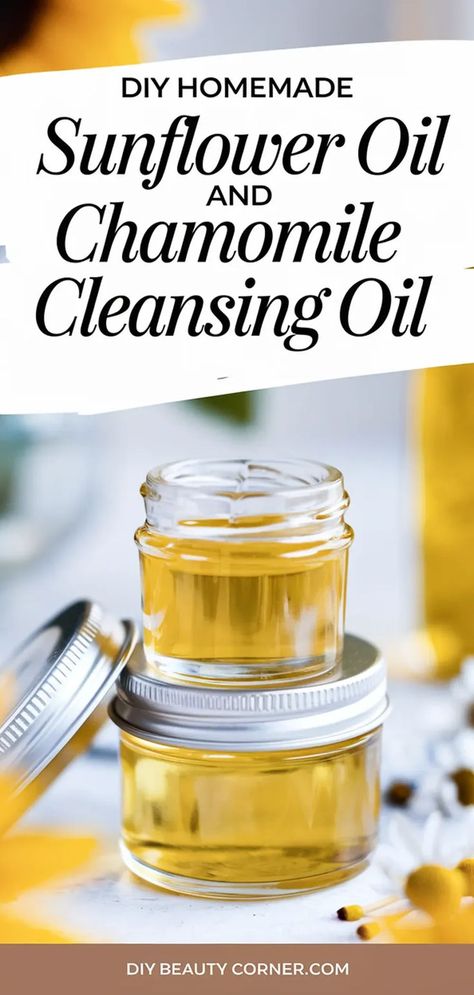 DIY Sunflower & Chamomile Cleansing Oil Recipe Cleansing Oil Recipe, Diy Cleansing Oil, Acne Remedy, Oil Face Cleanser, Diy Cleanser, Oil Cleansing Method, Cleanser For Sensitive Skin, Liquid Castile Soap, Brightening Cleanser