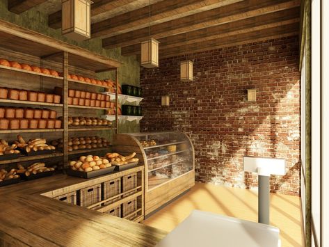 A small bakery :) on Behance French Coffee Shop, Old Bakery, Rustic Bakery, Bakery Shop Design, Vintage Bakery, Bakery Store, Bakery Interior, Small Bakery, Bakery Design Interior