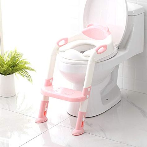 Potty Training Seat with Step Stool LadderSKYROKU Potty Training Toilet for Kids Boys Girls Toddlers-Comfortable Safe Potty Seat with Anti-Slip Pads Ladder (Pink) - https://t.co/vb9ZfyDFoa Toilet For Kids, Kids Toilet Seat, Baby Potty Seat, Potty Training Fun, Potty Training Toilet Seat, Portable Urinal, Baby Toilet, Potty Training Toilet, Potty Trainer