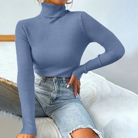 Plus Size Pullover, High Neck Designs, Ladies Turtleneck Sweaters, Mode Casual, High Neck Sweater, Estilo Chic, Sweater Collection, Womens Turtleneck, Plus Size Sweaters