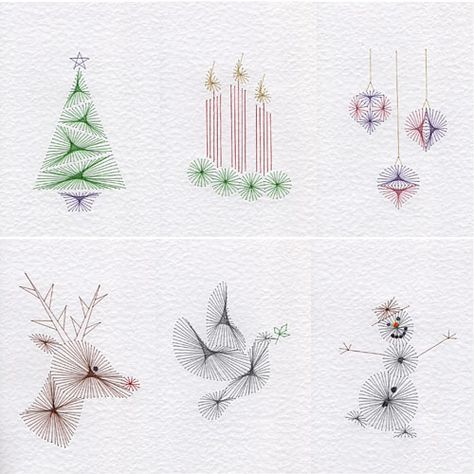 Embroidery Cards Pattern, Stitching On Paper, Embroidery Cards, Sewing Cards, Stitching Cards, School Craft, Xmas Cross Stitch, Embroidery Christmas, Christmas Card Crafts