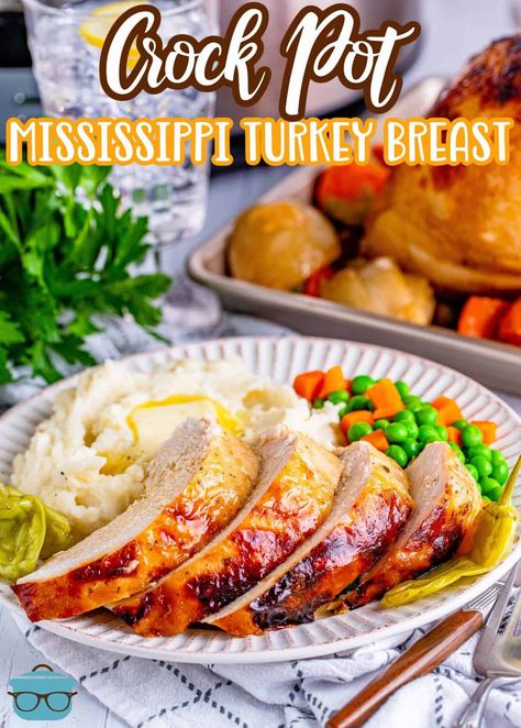 Perfect for a small gathering, this Crock Pot Mississippi Turkey Breast is cooked low and slow with veggies and amazing juices for the perfect gravy! Herbed Turkey, Slow Cooker Mississippi Pot Roast, Herb Turkey, Slow Cooker Turkey Breast, Pepperocini Recipes, Crockpot Turkey, Slow Cooker Turkey, Mississippi Pot Roast, Turkey Breast Recipe