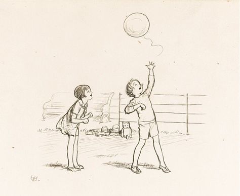 E. H. Shepard "Anne's balloon" Original art A. A. Milne Now We Are Six 1927 Now We Are Six bit.ly/2tAvFyH #AAMilne #EHShepard #WinniethePooh Illustration Art Kids, A A Milne, Picture Books Illustration, Childrens Books Illustrations, Fairytale Art, Baby Art, Childrens Illustrations, Sketchbook Art Inspiration, Children's Book Illustration