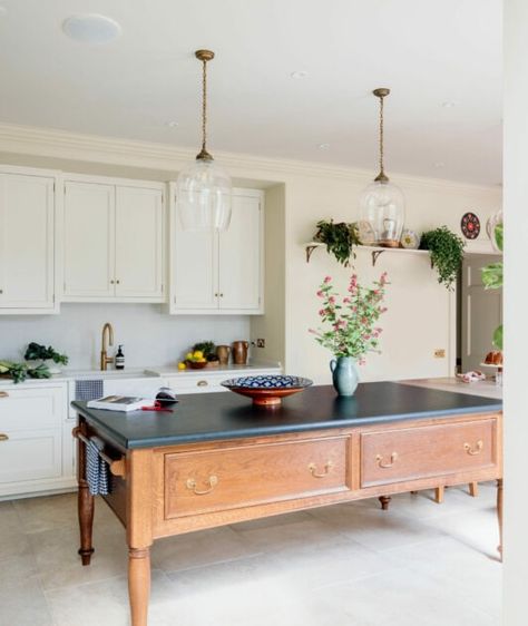 The centre piece of this light-filled kitchen is the Cook’s table island European Farmhouse Kitchen Island, French Country Wood Kitchen Island, Miele Dishwasher, Bespoke Kitchen Design, European Farmhouse, Integrated Fridge, Delft Tiles, Range Cooker, Boot Room