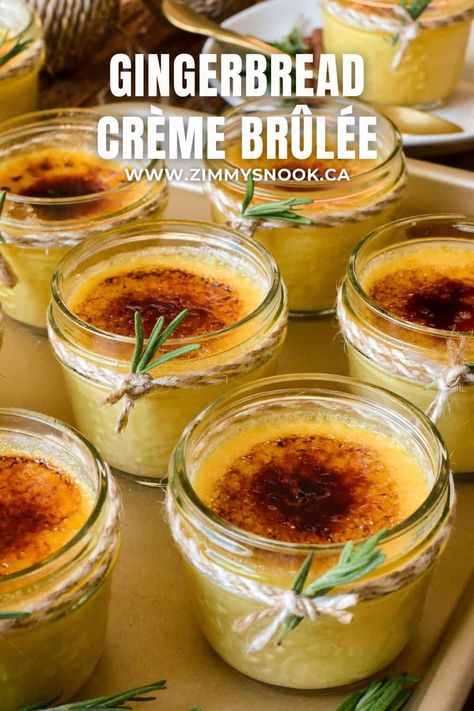 Gingerbread Crème Brûlée Individual Creme Brulee, Cranberry Creme Brulee, Christmas Creme Brulee Recipe, Creme Brulee Christmas, Gingerbread Creme Brulee, Holiday Creme Brulee, Christmas Creme Brulee, Creme Brulee Flavors, Cream Brulee