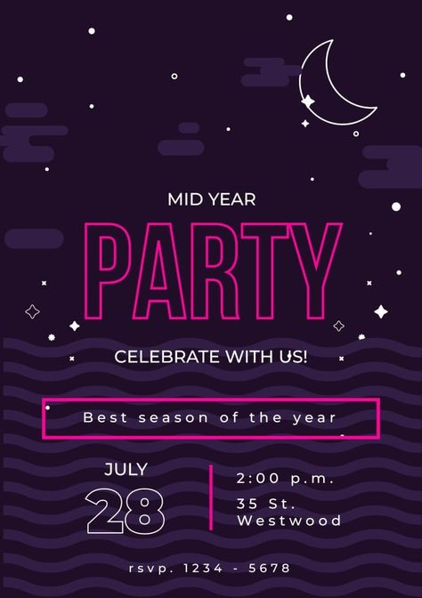 Simple Neon Mid Year Party Invitation Invitation Layout, Party Neon, Editing Tool, Business Party, Brand Kit, Seasons Of The Year, Best Seasons, Editing Tools, Used Tools