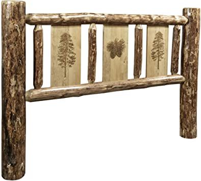 Montana Woodworks Glacier Country Collection Full Headboard w/Laser Engraved Pine Design Log Headboard, California King Headboard, Rustic Headboard, Full Headboard, Twin Headboard, Slatted Headboard, White Headboard, Pine Design, Queen Headboard