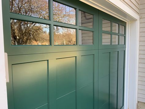 Green Garage Door, Garage Door Custom, Architectural Doors, Green Garage, Essex Green, Carriage Garage Doors, Garage Door Maintenance, Door Types, Overhead Garage Door