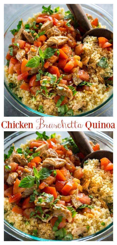 Bruschetta Chicken Bowl, Chicken And Quinoa Recipes, Healthy Bruschetta Recipe, Bruschetta Salad, Chicken Quinoa Recipes, Rp Strength, Stovetop Recipes, Quinoa Recipes Dinner, Chicken Bruschetta