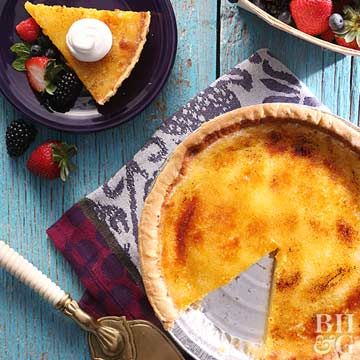 Creme Brulee Pie Easter Pie Recipes, Custard Pie Recipes, Brulee Pie, Creme Brulee Pie, Easter Pie, Dessert Pie Recipes, Kitchen Torch, Crowd Pleasing Recipes, Custard Recipes