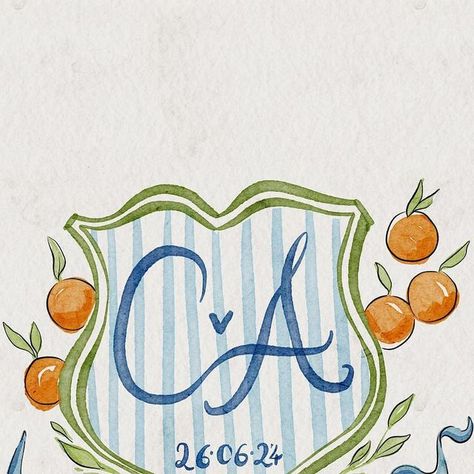 Elsa Gladstone on Instagram: "The final product. Digital wedding crest to use all over your stationery and wedding website! 🍊

This is a great option when trying to keep the budget down, totally bespoke and beautiful as well as super useful for multiple assets and gives a bespoke look. 

Tag someone who’s planning their wedding 💍" Wedding Crests, Wedding Crest Monogram, Stationary Ideas, Crest Monogram, Crest Design, Wedding Crest, Family Crests, Wedding Tablecloths, Writing Style