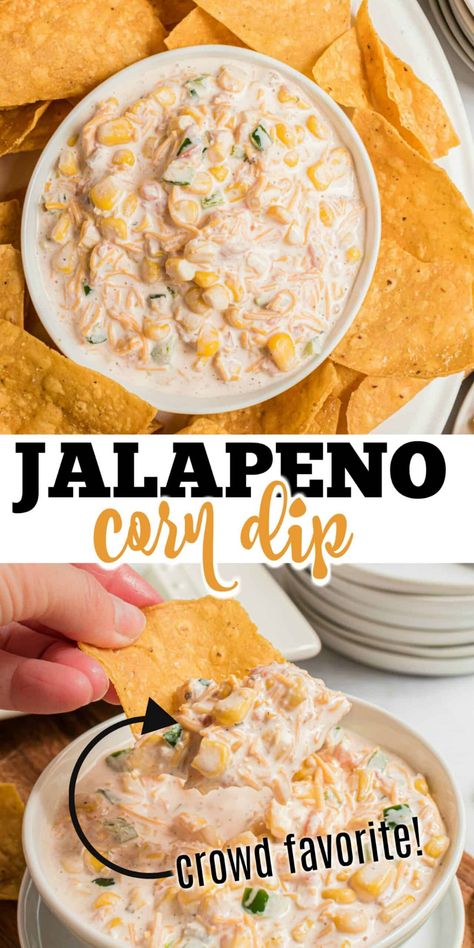 As a party dip or a family snack, Jalapeno Corn Dip is a winner. Creamy, flavorful dip packed with corn, cheese, and spicy jalapenos. Corn Jalepeno Dip, Spicy Corn Dip, Jalapeno Corn Dip, Creamy Corn Dip, Tiny Bites, Corn Dip Recipes, Spicy Dip, Spicy Corn, Corn Cheese