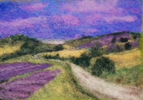 Felting Landscapes, Lavender Fields France, Needle Felting Diy, Felted Wool Crafts, Felt Tree, Felt Pictures, Felt Embroidery, Needle Felting Projects, Wet Felt