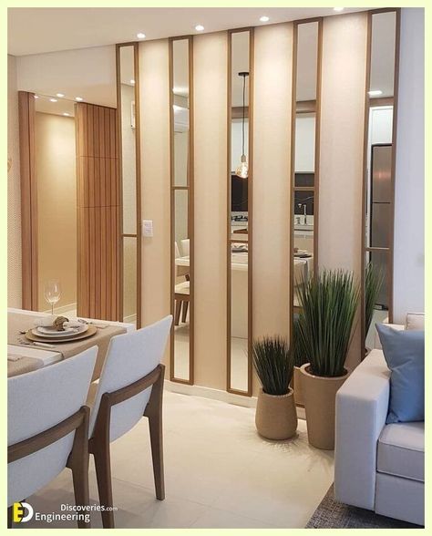 Room Partition Wall, Wall Partition Design, Mirror Decor Living Room, Luxury Living Room Design, Mirror Design Wall, Living Room Partition, Living Room Partition Design, Room Partition Designs, Partition Design